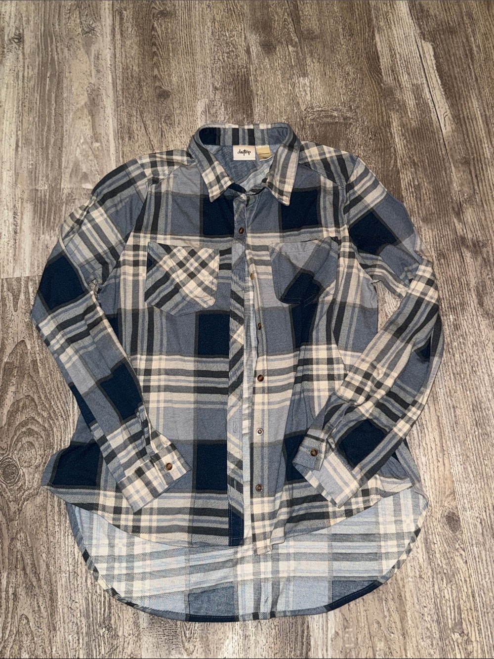 Daytrip Blue and Cream Plaid Button-Down Shirt